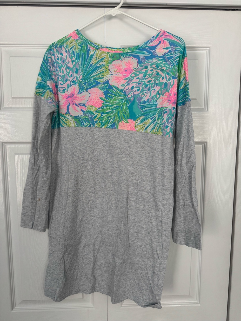 Lilly Pulitzer Gray Dress with Teal & Pink Tropical Yoke